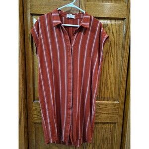 Blu Dahlia Top Tunic Dress Woman’s Sz M Rust color Striped Button Up